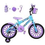 Ficha técnica e caractérísticas do produto Bicicleta Infantil Aro 16 Azul Claro Kit Roxo C/ Acessórios