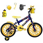 Ficha técnica e caractérísticas do produto Bicicleta Infantil Aro 16 Azul Kit Amarelo C/Acelerador Sonoro