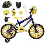 Ficha técnica e caractérísticas do produto Bicicleta Infantil Aro 16 Azul Kit Amarelo C/Capacete, Kit Proteção e Acelerador