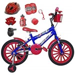 Ficha técnica e caractérísticas do produto Bicicleta Infantil Aro 16 Azul Kit Vermelho C/Capacete, Kit Proteção e Acelerador