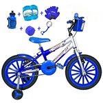 Ficha técnica e caractérísticas do produto Bicicleta Infantil Aro 16 Azul Prata Kit Azul C/Acessórios e Kit Proteção