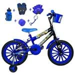 Ficha técnica e caractérísticas do produto Bicicleta Infantil Aro 16 Azul Preta Kit Azul C/Acessórios e Kit Proteção