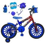 Bicicleta Infantil Aro 16 Azul Kit Azul C/ Acessórios e Kit Proteção