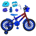Ficha técnica e caractérísticas do produto Bicicleta Infantil Aro 16 Azul Vermelha Kit Azul C/ Capacete e Kit Proteção