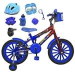 Ficha técnica e caractérísticas do produto Bicicleta Infantil Aro 16 Azul Vermelha Kit Azul C/Capacete, Kit Proteção e Acelerador
