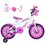 Bicicleta Infantil Aro 16 Branco Kit Verde C/Acessórios