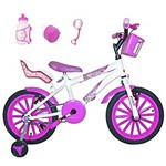 Ficha técnica e caractérísticas do produto Bicicleta Infantil Aro 16 Branca Kit Pink C/Cadeirinha para Boneca