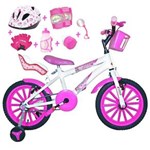 Ficha técnica e caractérísticas do produto Bicicleta Infantil Aro 16 Branca Kit Pink com Capacete, Kit Proteção e Cadeirinha