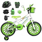 Ficha técnica e caractérísticas do produto Bicicleta Infantil Aro 16 Branca Kit Verde C/Capacete, Kit Proteção e Acelerador