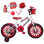 Ficha técnica e caractérísticas do produto Bicicleta Infantil Aro 16 Branca Kit Vermelho C/Acessórios e Kit Proteção