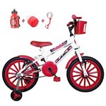 Ficha técnica e caractérísticas do produto Bicicleta Infantil Aro 16 Branca Kit Vermelho C/ Acessórios