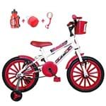 Ficha técnica e caractérísticas do produto Bicicleta Infantil Aro 16 Branca Kit Vermelho C/Acessórios