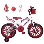 Ficha técnica e caractérísticas do produto Bicicleta Infantil Aro 16 Branca Kit Vermelho C/Cadeirinha para Boneca