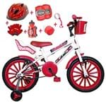 Bicicleta Infantil Aro 16 Vermelha Kit Branco C/Capacete, Kit Proteção e Cadeirinha