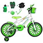 Ficha técnica e caractérísticas do produto Bicicleta Infantil Aro 16 Branco Kit Verde C/Acessórios e Kit Proteção