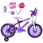 Bicicleta Infantil Aro 16 Branca Kit Pink C/Acessórios e Kit Proteção