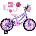 Ficha técnica e caractérísticas do produto Bicicleta Infantil Aro 16 Lilás Kit Rosa Bebê C/Acessórios e Kit Proteção
