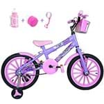 Ficha técnica e caractérísticas do produto Bicicleta Infantil Aro 16 Lilás Kit Rosa Bebê C/Acessórios