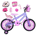 Ficha técnica e caractérísticas do produto Bicicleta Infantil Aro 16 Lilás Kit Rosa Bebê C/ Capacete, Kit Proteção E Cadeirinha