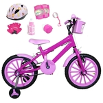 Ficha técnica e caractérísticas do produto Bicicleta Infantil Aro 16 Pink Kit Rosa Bebê C/ Capacete E Kit Proteção