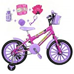 Ficha técnica e caractérísticas do produto Bicicleta Infantil Aro 16 Pink Kit Roxo C/Acessórios e Kit Proteção