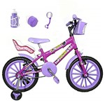 Ficha técnica e caractérísticas do produto Bicicleta Infantil Aro 16 Pink Kit Roxo C/Cadeirinha para Boneca