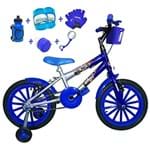 Ficha técnica e caractérísticas do produto Bicicleta Infantil Aro 16 Prata Azul Kit Azul C/ Acessórios E Kit Proteção