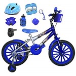 Ficha técnica e caractérísticas do produto Bicicleta Infantil Aro 16 Prata Azul Kit Azul C/Capacete, Kit Proteção e Acelerador