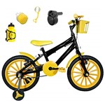 Ficha técnica e caractérísticas do produto Bicicleta Infantil Aro 16 Preta Kit Amarelo C/Acelerador Sonoro
