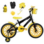 Ficha técnica e caractérísticas do produto Bicicleta Infantil Aro 16 Preta Kit Amarelo C/Acessórios e Kit Proteção