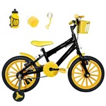 Ficha técnica e caractérísticas do produto Bicicleta Infantil Aro 16 Preta Kit Amarelo C/ Acessórios - Flexbikes