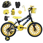 Ficha técnica e caractérísticas do produto Bicicleta Infantil Aro 16 Preta Kit Amarelo C/Capacete, Kit Proteção e Acelerador