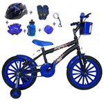 Ficha técnica e caractérísticas do produto Bicicleta Infantil Aro 16 Preta Kit Azul com Capacete e Kit Proteção