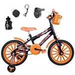Ficha técnica e caractérísticas do produto Bicicleta Infantil Aro 16 Preta Kit Laranja C/Acelerador Sonoro