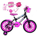 Ficha técnica e caractérísticas do produto Bicicleta Infantil Aro 16 Preta Kit Pink C/Acessórios e Kit Proteção