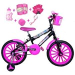 Ficha técnica e caractérísticas do produto Bicicleta Infantil Aro 16 Preta Kit Pink com Acessórios e Kit Proteção