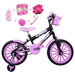 Ficha técnica e caractérísticas do produto Bicicleta Infantil Aro 16 Preta Kit Rosa Bebê C/Acessórios e Kit Proteção