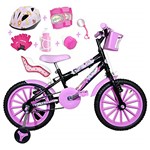 Ficha técnica e caractérísticas do produto Bicicleta Infantil Aro 16 Preta Kit Rosa Bebê C/Capacete, Kit Proteção e Cadeirinha