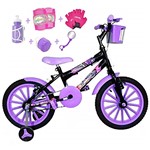 Ficha técnica e caractérísticas do produto Bicicleta Infantil Aro 16 Preta Kit Roxo C/Acessórios e Kit Proteção
