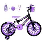Ficha técnica e caractérísticas do produto Bicicleta Infantil Aro 16 Preta Kit Roxo C/Acessórios