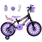 Ficha técnica e caractérísticas do produto Bicicleta Infantil Aro 16 Preta Kit Roxo C/Cadeirinha para Boneca