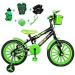 Ficha técnica e caractérísticas do produto Bicicleta Infantil Aro 16 Preta Kit Verde C/Acessórios e Kit Proteção