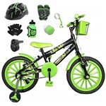 Ficha técnica e caractérísticas do produto Bicicleta Infantil Aro 16 Preta Kit Verde C/Capacete, Kit Proteção e Acelerador