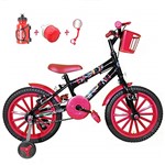 Ficha técnica e caractérísticas do produto Bicicleta Infantil Aro 16 Preta Kit Vermelho C/Acessórios