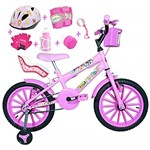 Ficha técnica e caractérísticas do produto Bicicleta Infantil Aro 16 Rosa Bebê Kit Rosa Bebê C/Capacete, Kit Proteção e Cadeirinha