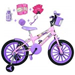 Ficha técnica e caractérísticas do produto Bicicleta Infantil Aro 16 Rosa Bebê Kit Roxo C/Acessórios e Kit Proteção