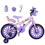 Ficha técnica e caractérísticas do produto Bicicleta Infantil Aro 16 Rosa Bebê Kit Roxo C/Cadeirinha para Boneca
