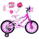 Ficha técnica e caractérísticas do produto Bicicleta Infantil Aro 16 Rosa Bebê Pink Kit Rosa Bebê C/Acessórios e Kit Proteção