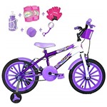 Ficha técnica e caractérísticas do produto Bicicleta Infantil Aro 16 Roxa Branca Kit Lilás C/Acessórios e Kit Proteção