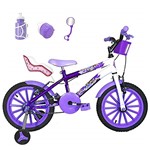 Ficha técnica e caractérísticas do produto Bicicleta Infantil Aro 16 Roxa Branca Kit Lilás C/Cadeirinha para Boneca